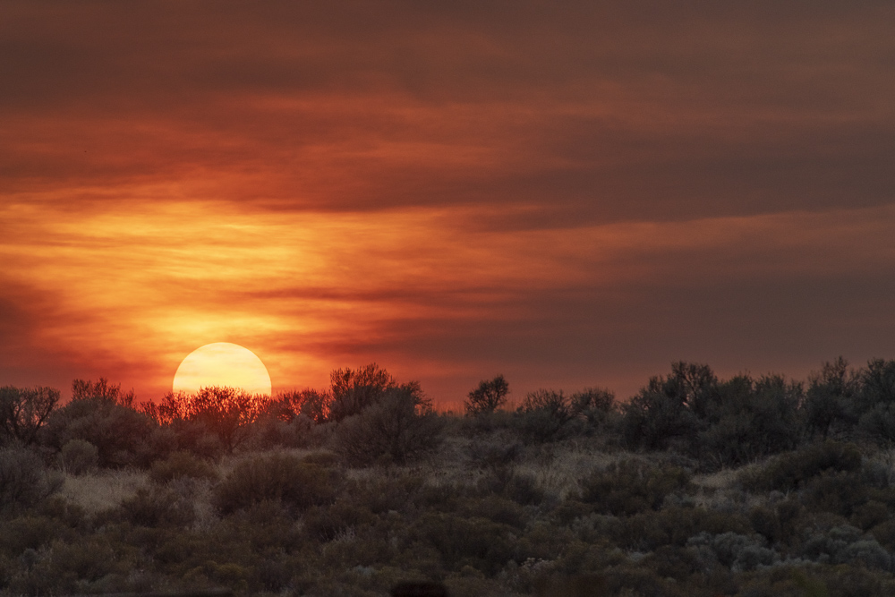 Sunset through wildfire smoke, Eastern Washington