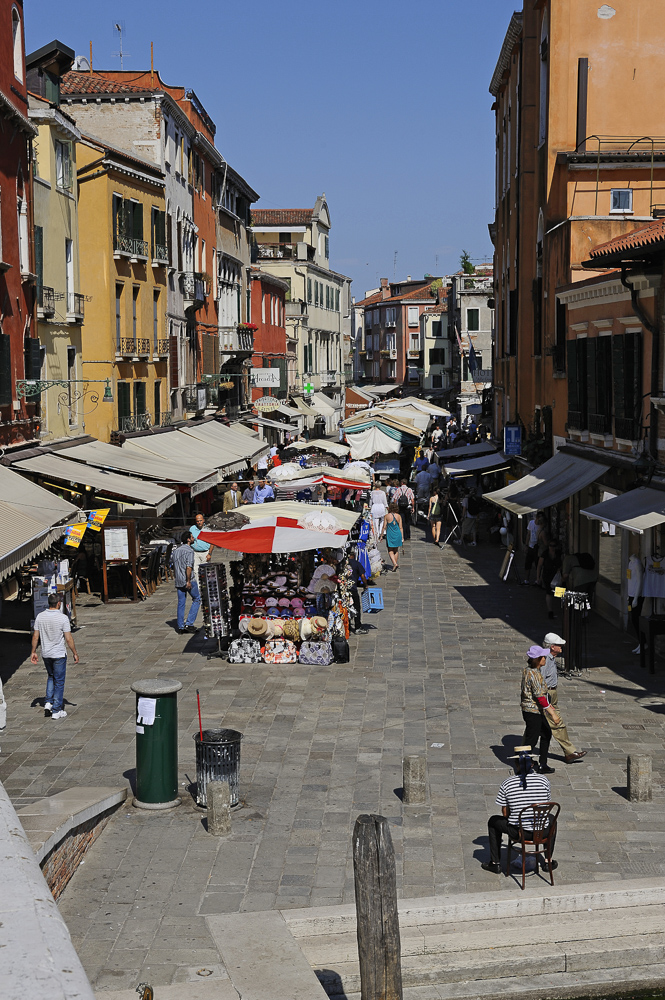 A busy street  market in Vencie, Italy