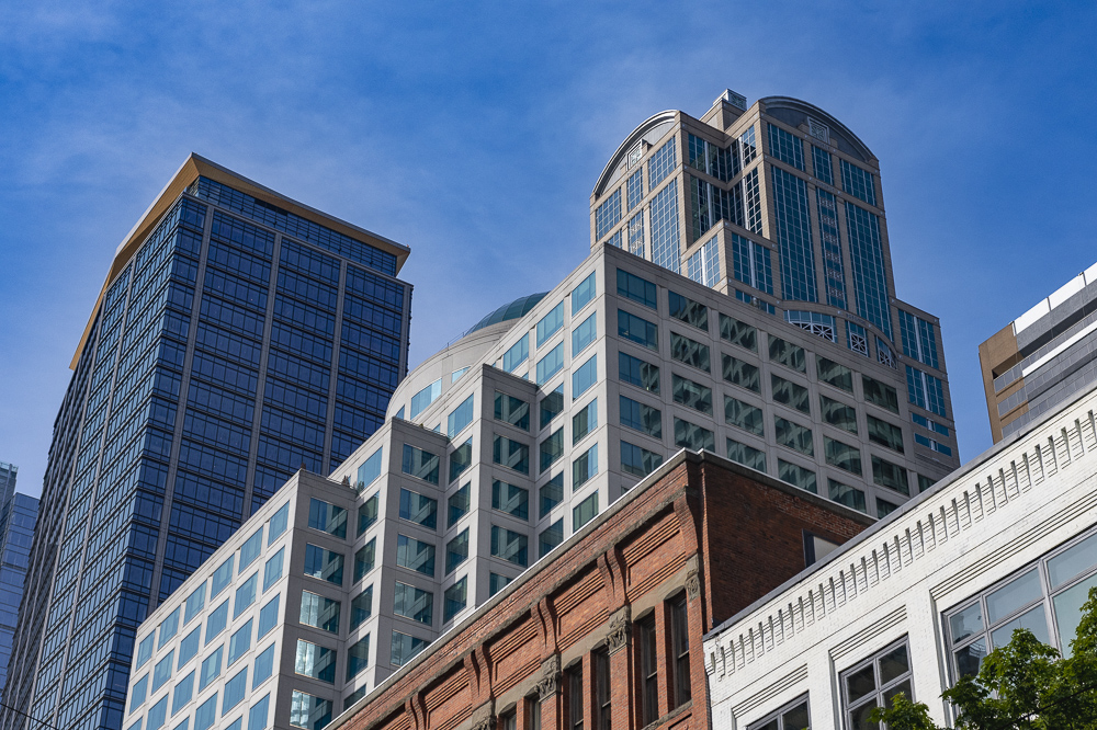Various styles of architecture in downtown Seattle, Washington