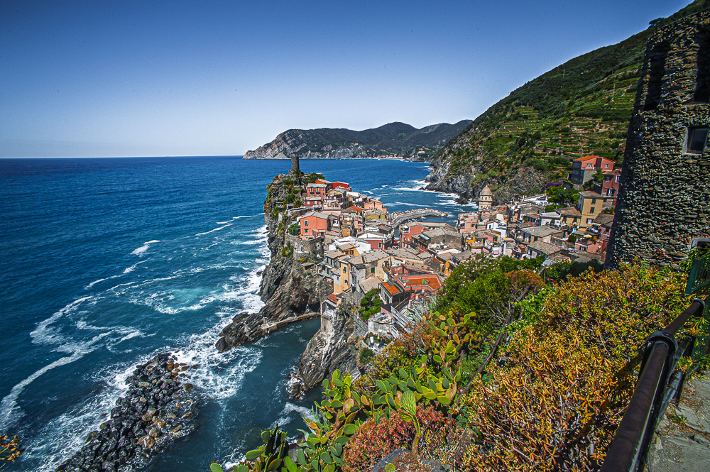 A beautiful day overlooking the village of Vernazza, on the Ligurian Sea, Cinque Terre, Italy