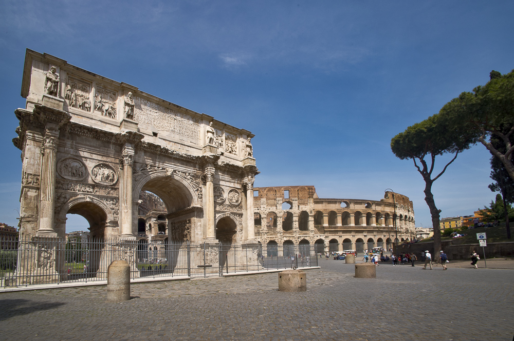 The Arch of Constantine and the Roman Colosseum, Rome, Italy