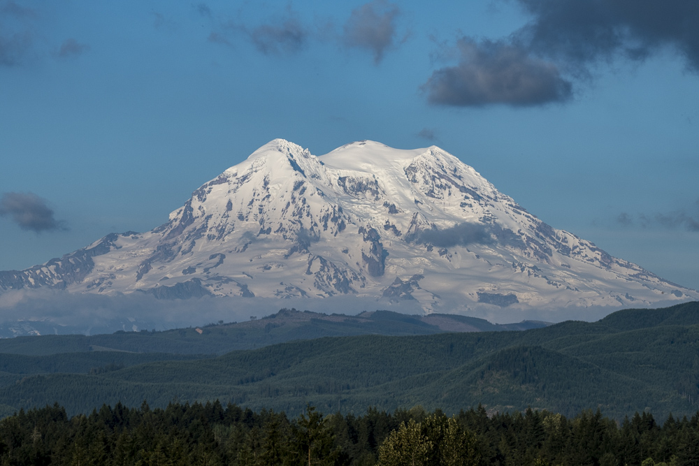 A wonderful early Summertime view of the West side of Mount Rainier from Eatonville, Washington