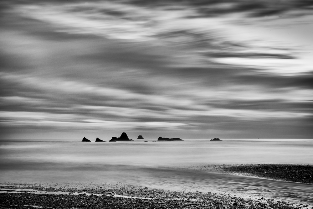 Long Exposure Monochrome during a sunset at Ruby Beach near Kalaloch, Washignton, Olympic National Park