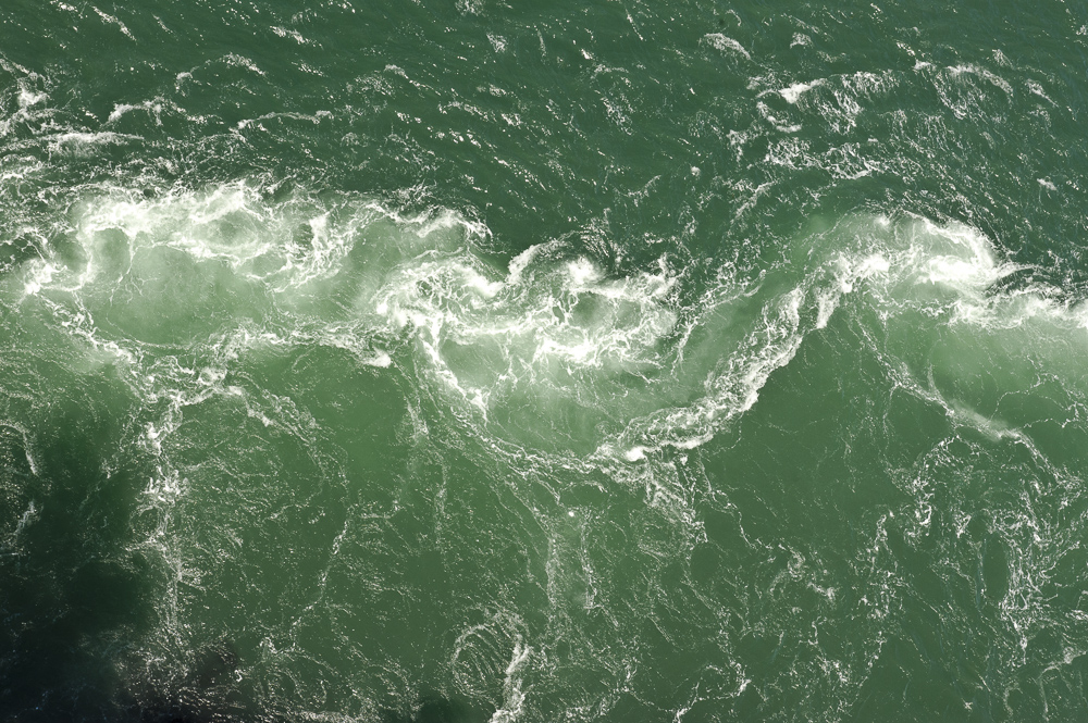 Turbulent water currents.