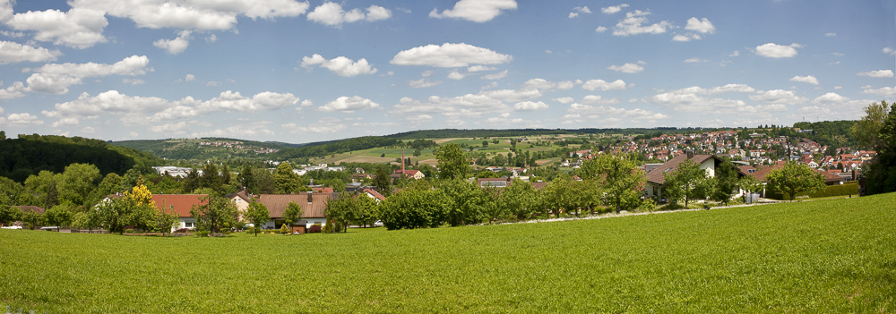 A panorama from a grassy field above the town of Uhingen, Germany